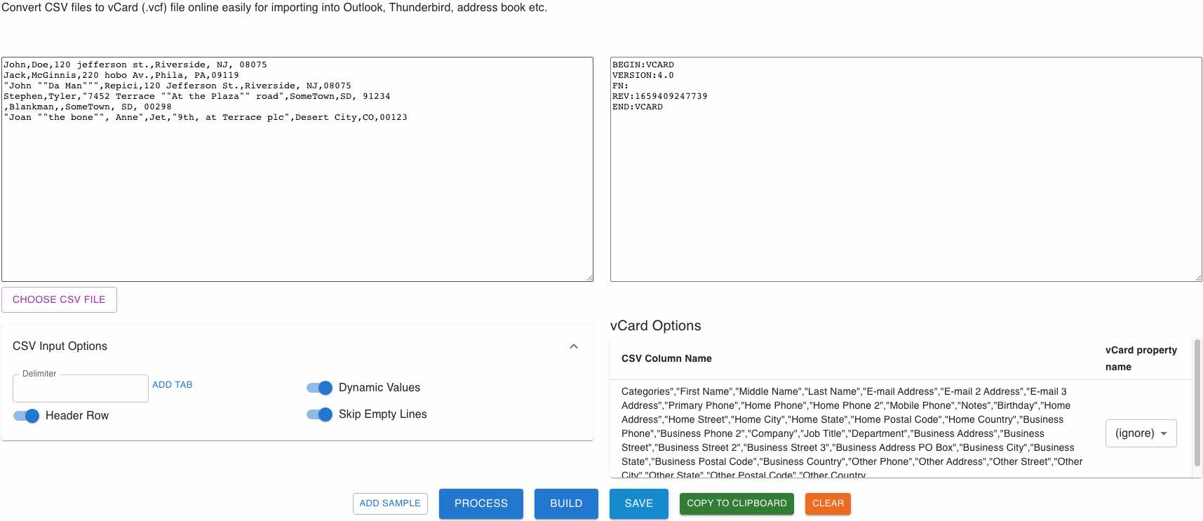 convert csv file to vcard format online free