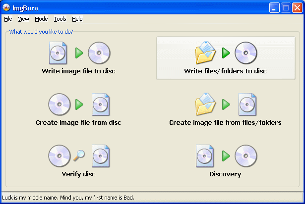 Imgburn 기본 인터페이스