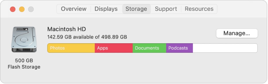 the Storage tab