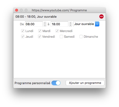 La programmation personnalisée est activée