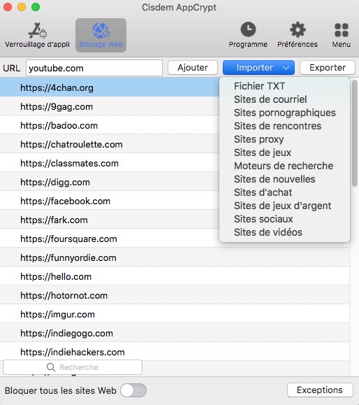 bloquer Facebook sur Mac en entrant l'URL du site Web