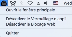 cliquer sur l'icône dans la barre de menu affiche l'option Ouvrir la fenêtre principale