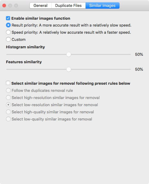 the settings window showing that similar image detection is turned on