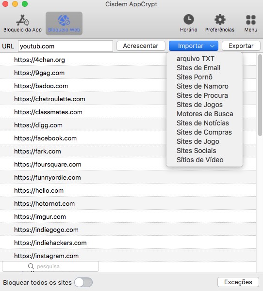 bloquear um site no Mac adicionando seu nome de domínio