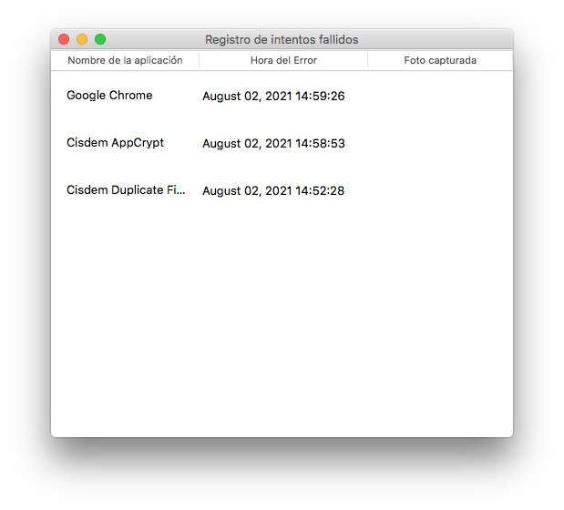 una captura de pantalla de un registro de un intento fallido de abrir una aplicación bloqueada