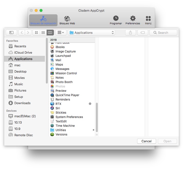 se seleccionan varias aplicaciones de Mac para agregarlas al bloqueo