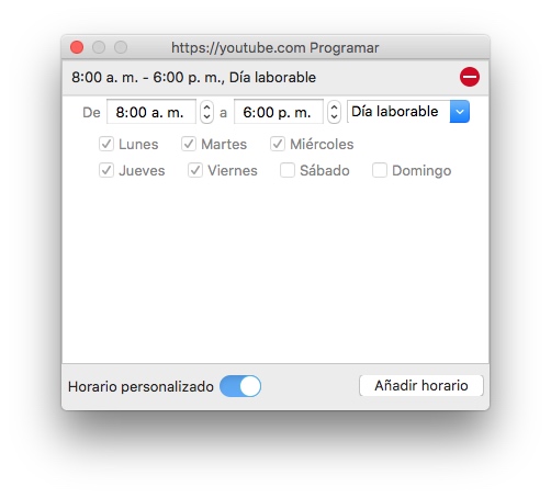 El horario personalizado está habilitado y se agrega un horario