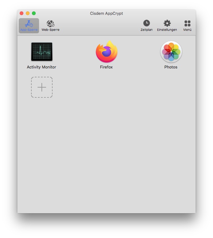 ein Screenshot des Hauptfensters mit der Registerkarte „App-Sperre“ in der linken Ecke