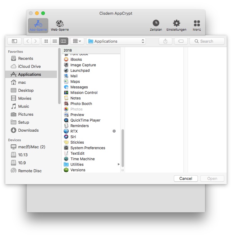 Es wurden mehrere Mac-Apps ausgewählt, die zum Sperren hinzugefügt werden sollen