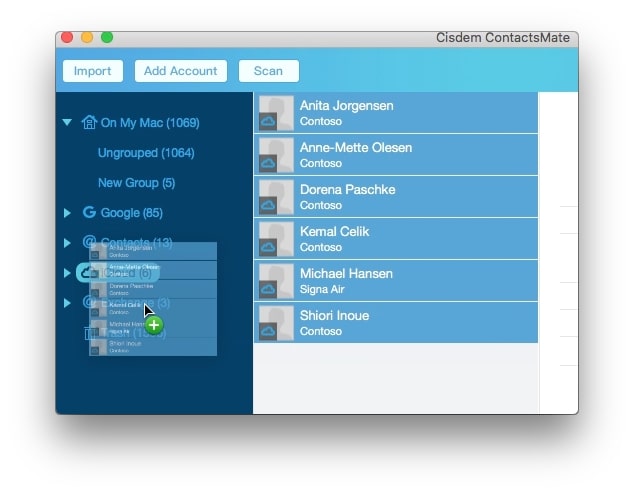 drag and drop contacts to another account