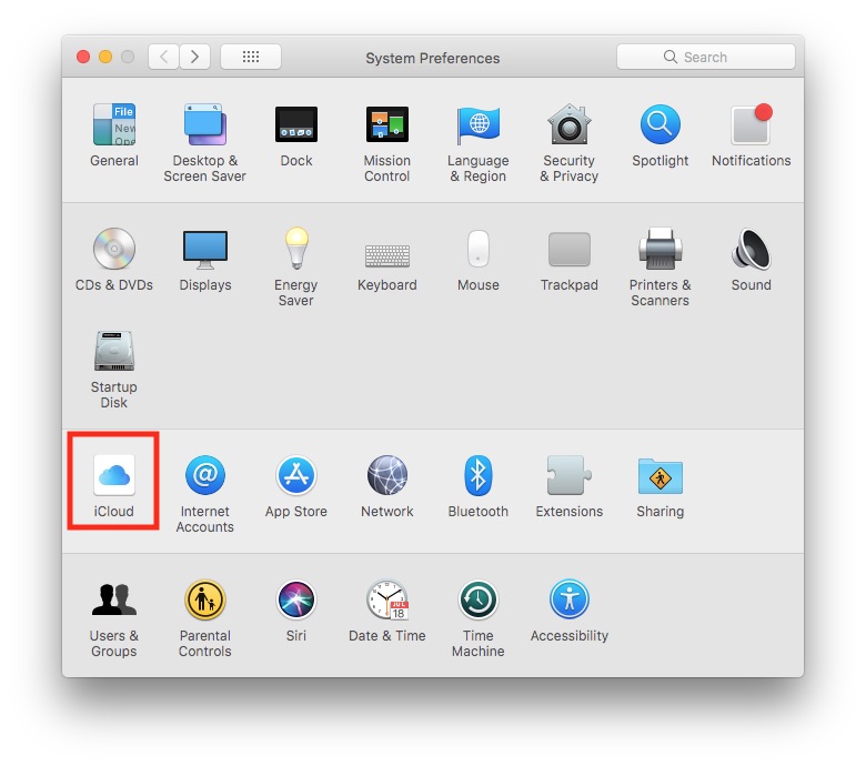 iCloud system preferences 