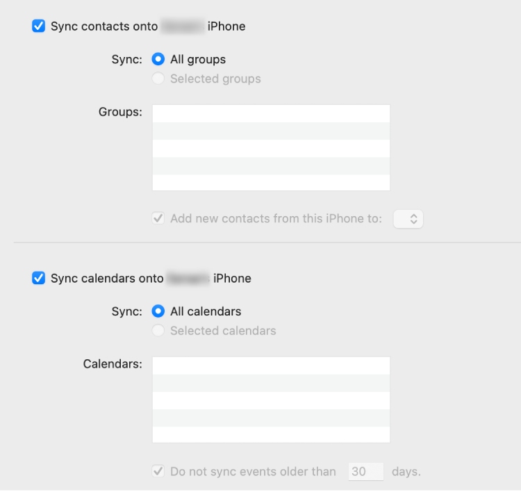 choose to sync all or only contacts in selected groups from iPhone to Mac