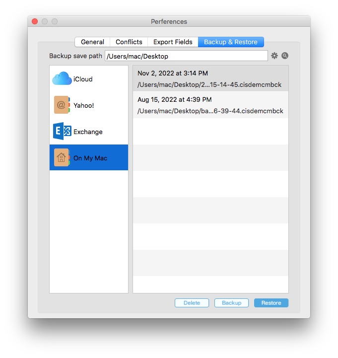backup Apple contacts