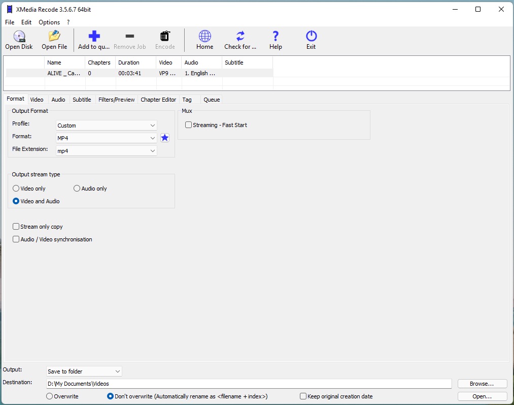 choose output format on xmedia recode