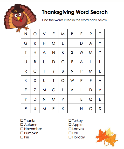 thanksgiving easy word2