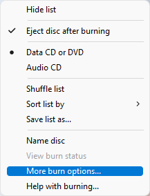 Изберете опция за DVD данни