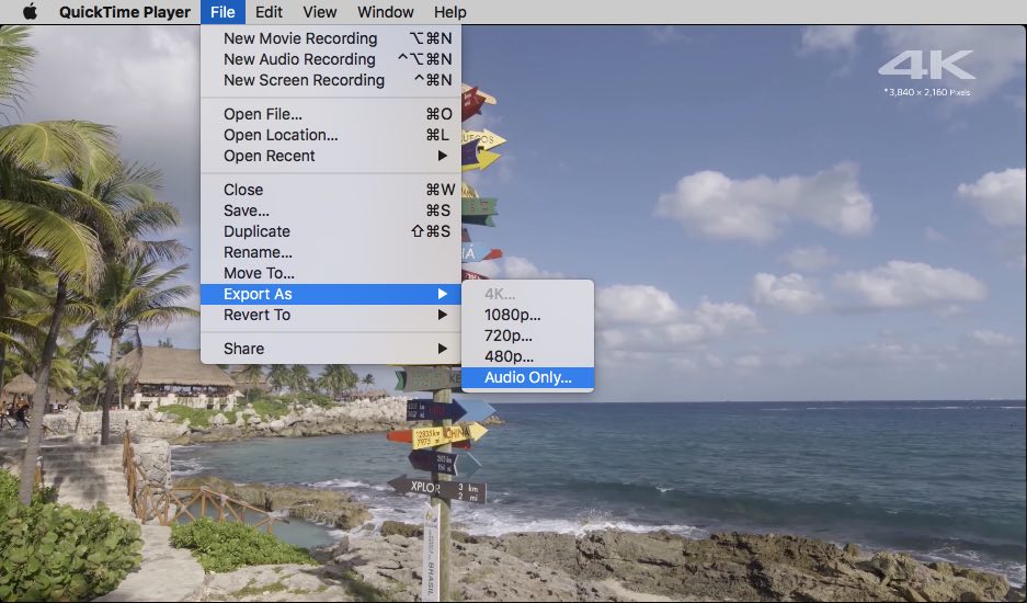 choose output audio format on quicktime