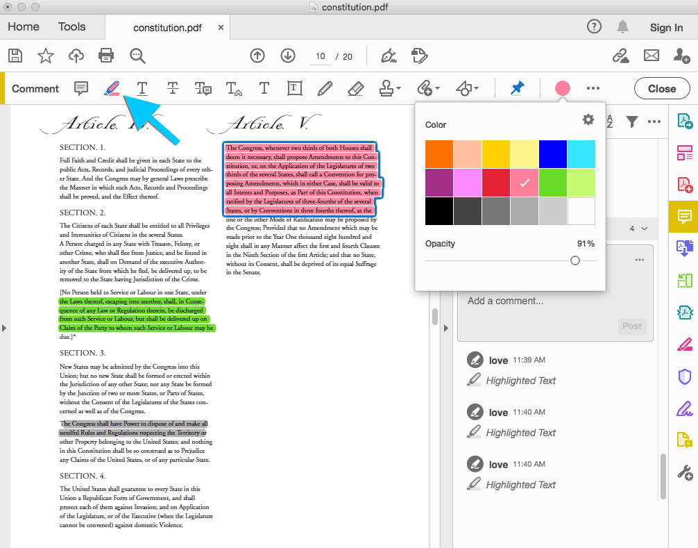 highlight pdf adobe