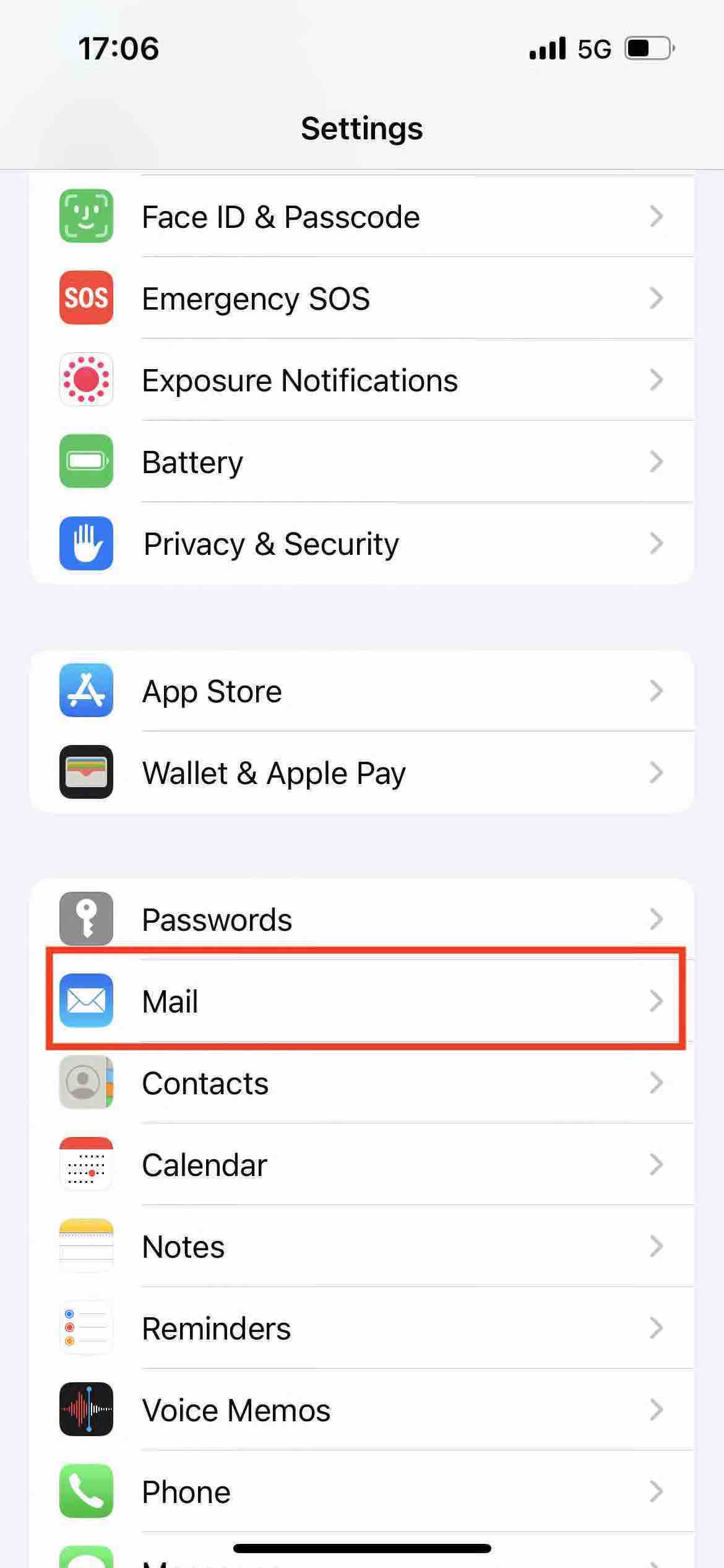 iPhone Settings Mail