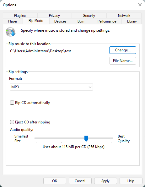 rip cd to mp3 settings