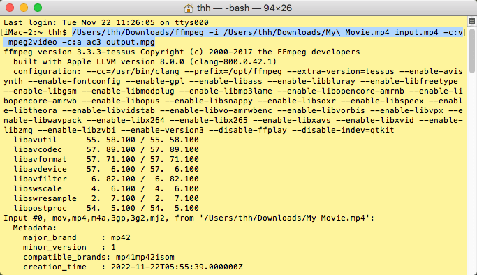 turn mp4 into mpeg-2 with ffmpeg