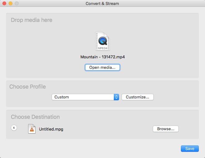 convert mp4 to mpeg2 using vlc
