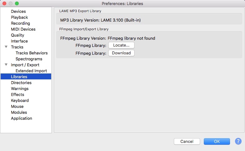 download ffmpeg library on Audacity