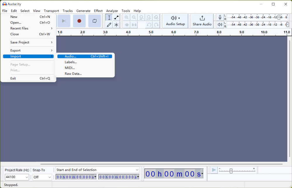 import wav audio to audacity