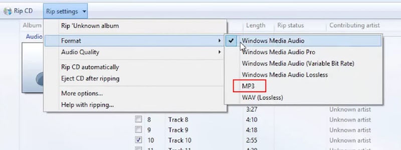 rip cd to mp3 settings