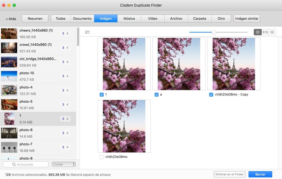 la pestaña Imágenes que muestra fotos duplicadas encontradas