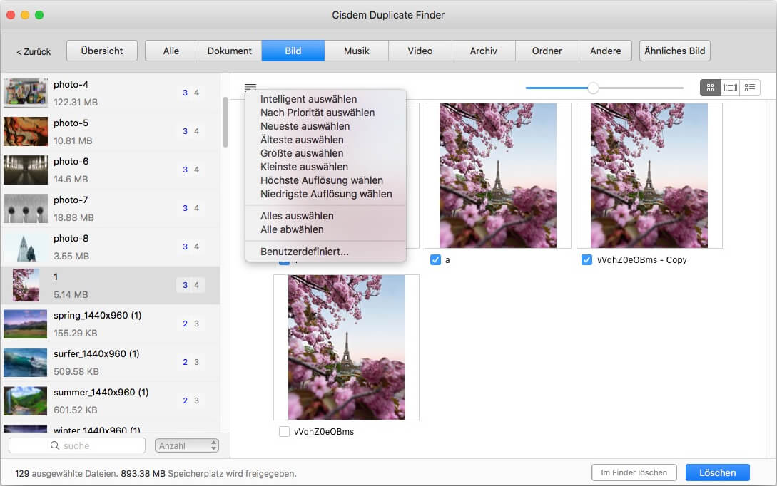 a screenshot showing that duplicate pictures are selected for deletion