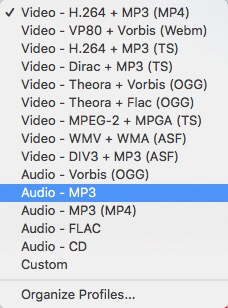 set mp3 as the output format with vlc