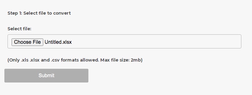 submit Excel file to convert