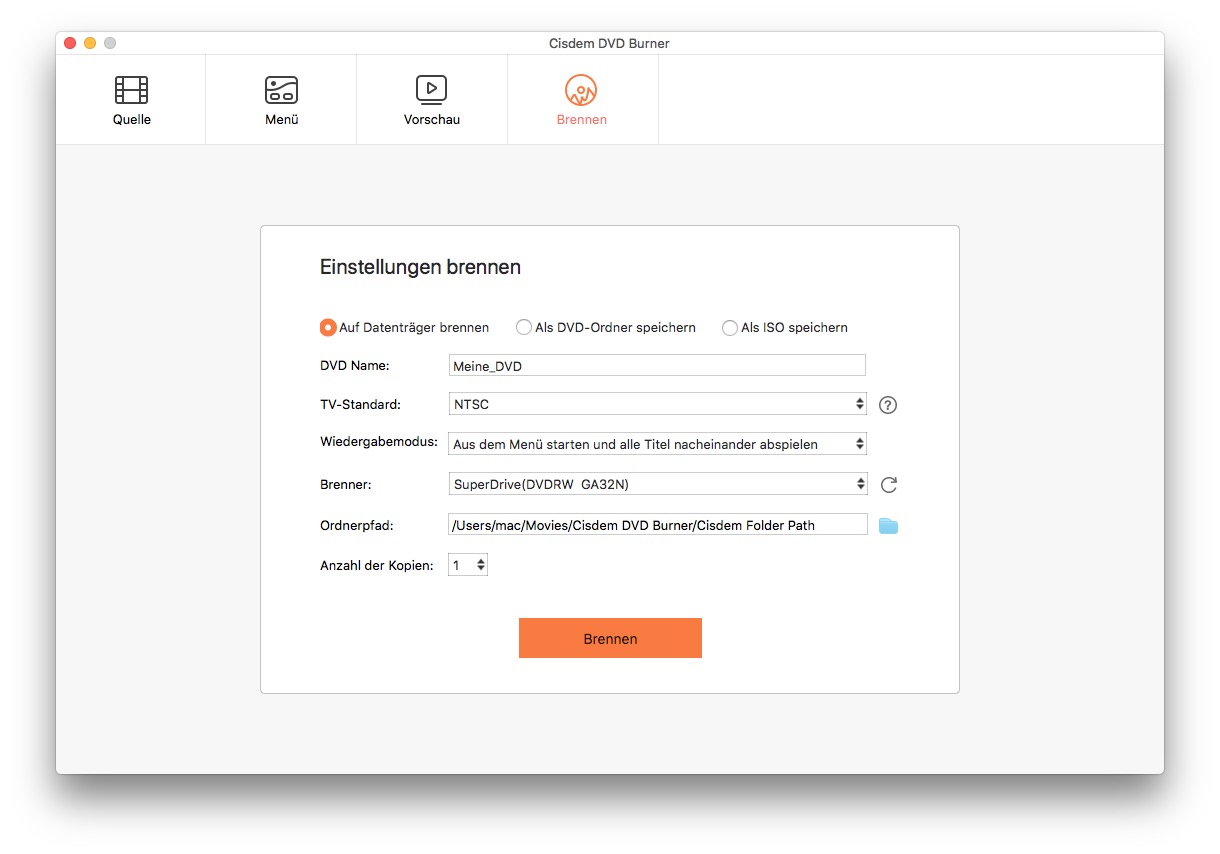 Beste DVD-Brennsoftware für Mac 2022 Schritt 4