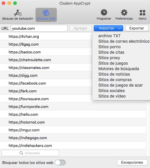 bloquear Facebook en Mac ingresando la URL del sitio web