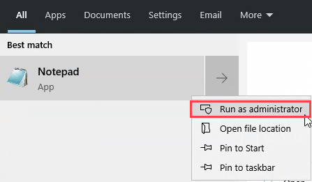 run NotePad as administrator