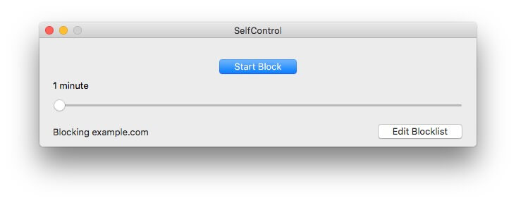 main interface of SelfControl