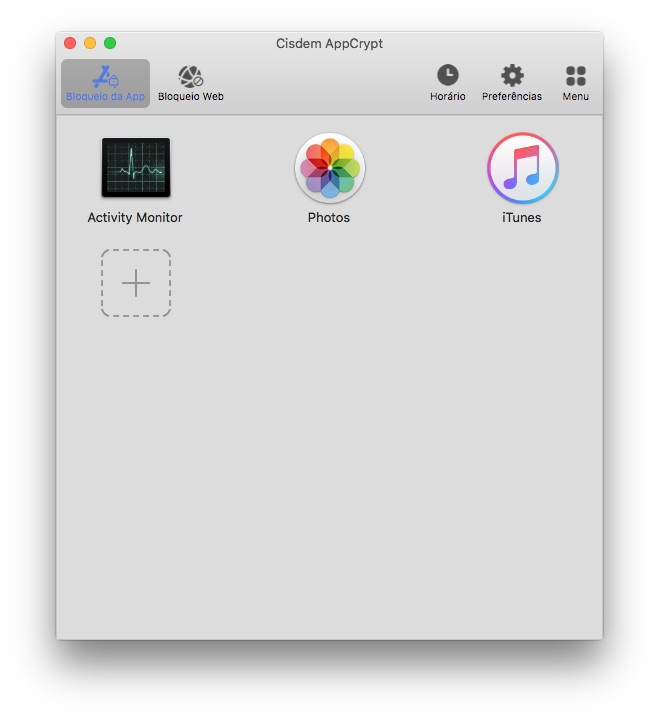 uma captura de tela da janela principal com a guia App Lock localizada no canto esquerdo