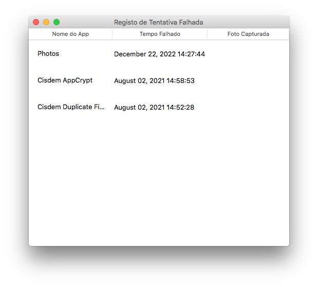 uma captura de tela de um registro de uma tentativa fracassada de abrir um aplicativo bloqueado