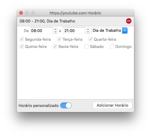 A programação personalizada é ativada e uma programação é adicionada