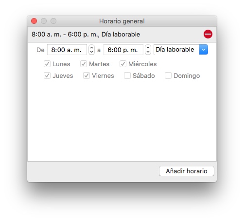 se añade un horario general