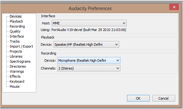 fill in audio setting