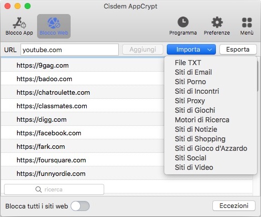 blocca i siti web su Chrome mac