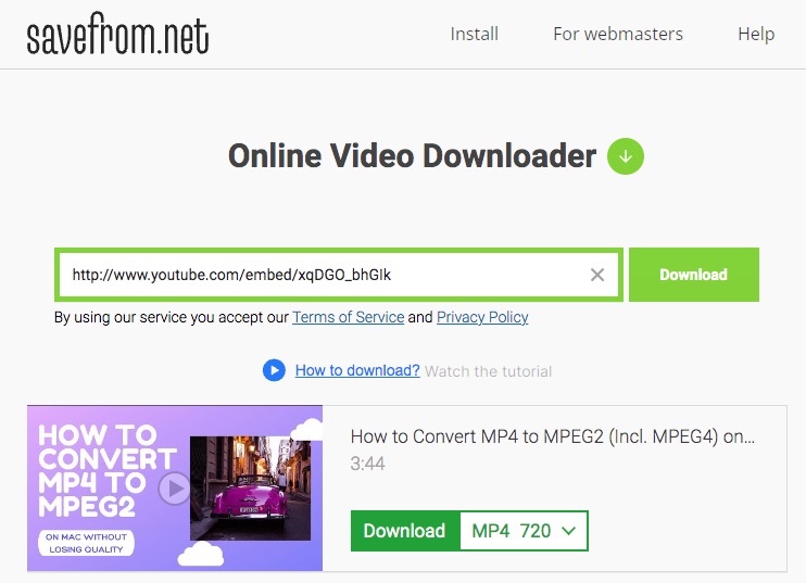download embedded videos online with savefrom.net