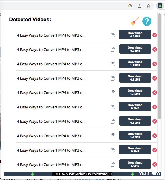 detected video list