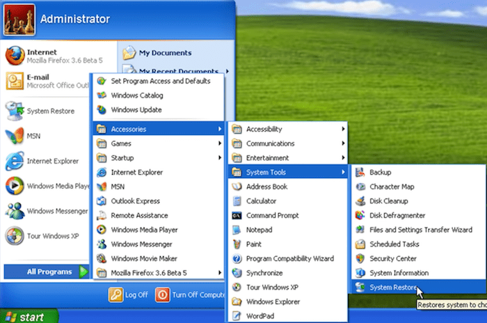 recover windowsxp data system restore 01