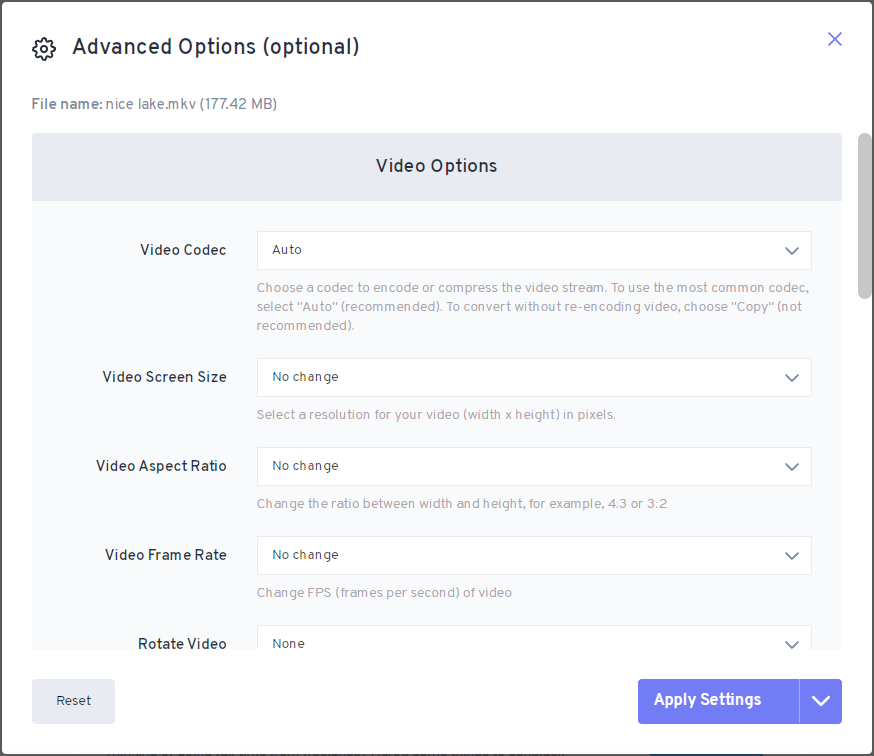 advanced setting with freeconvert