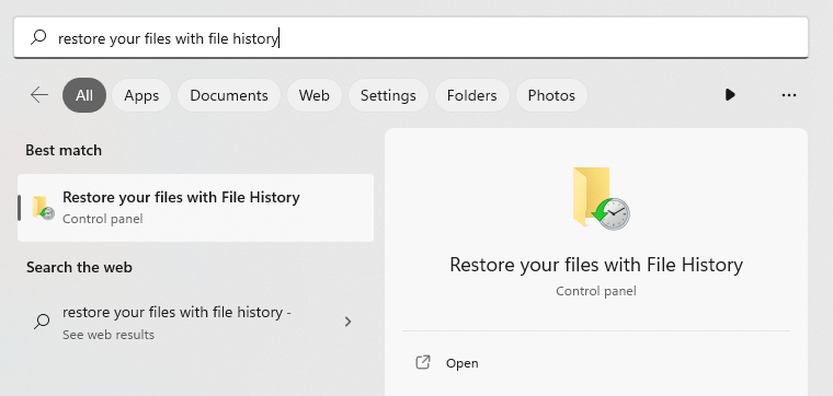 restore with file history