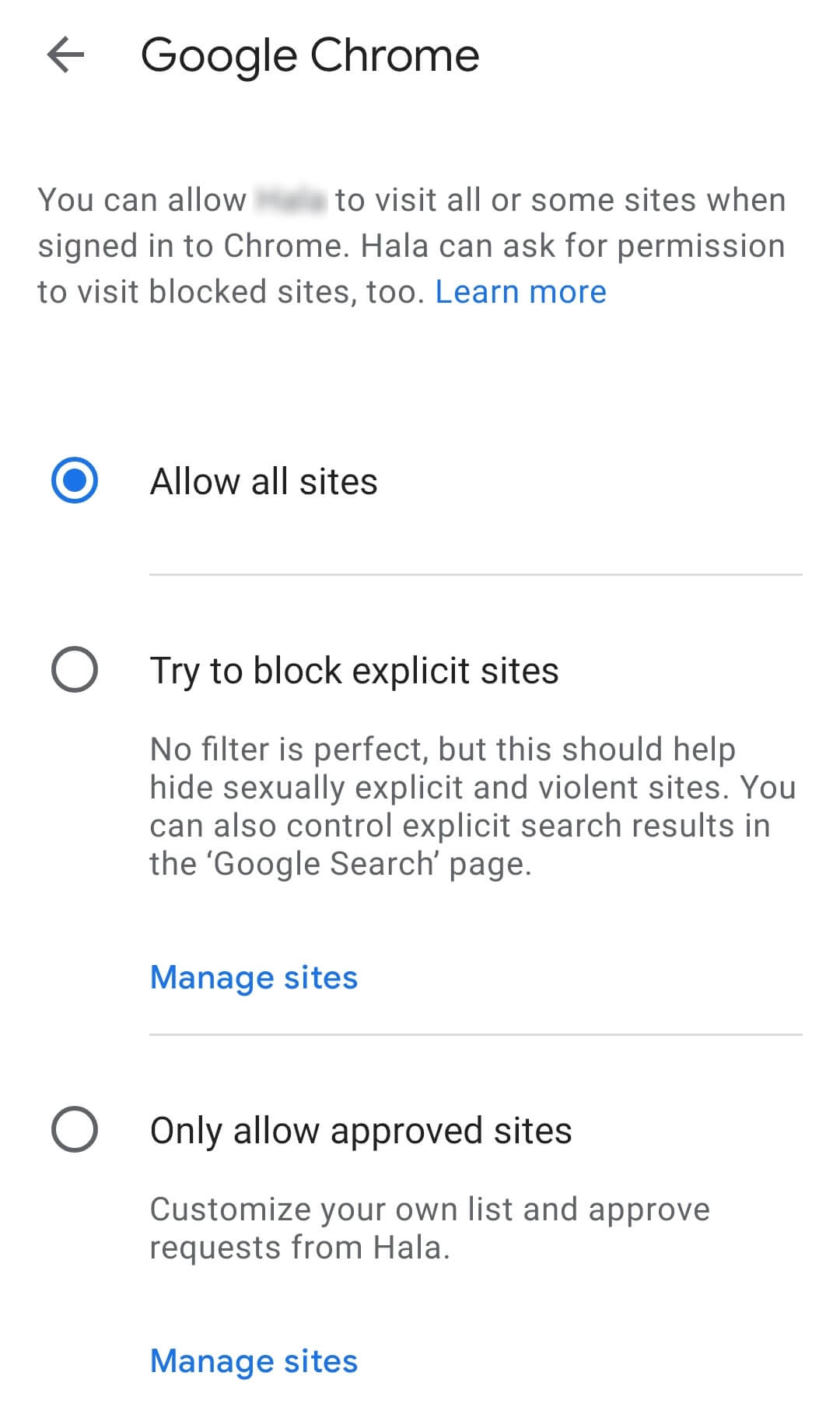 the Try to block explicit sites option is selected