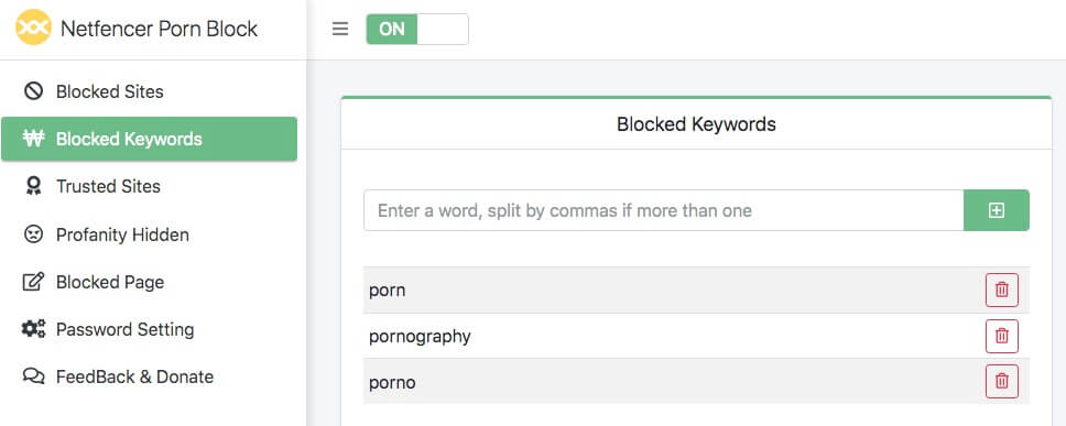 the Blocked Keywords section